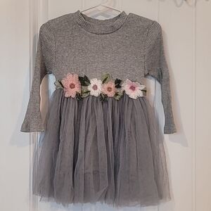 Gray Floral Girls Dress